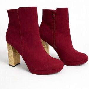 Charlotte Russe Burgundy Heeled Boots with Gold Accent